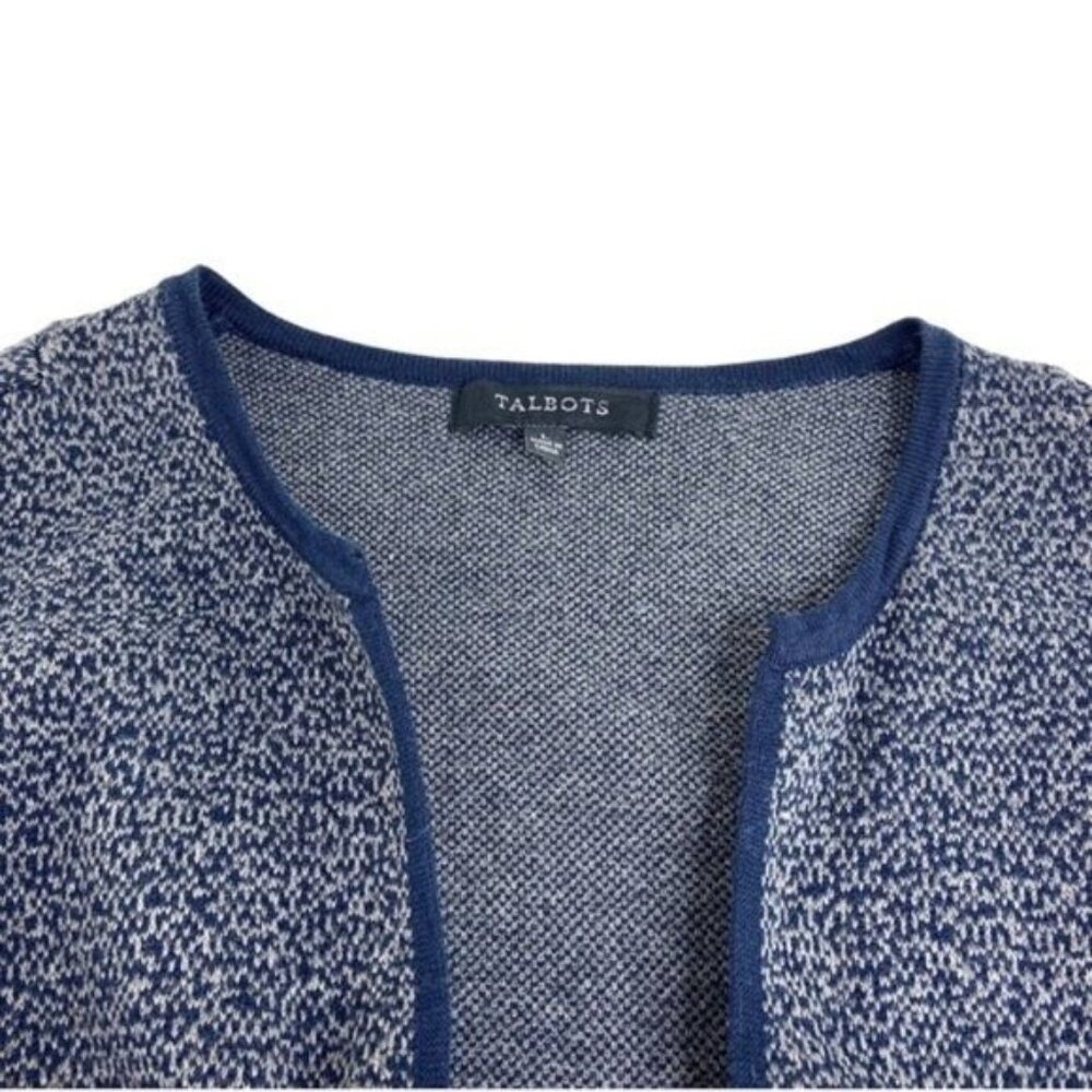 Talbots Open Front Tunic Length Cardigan Grey Nav… - image 2